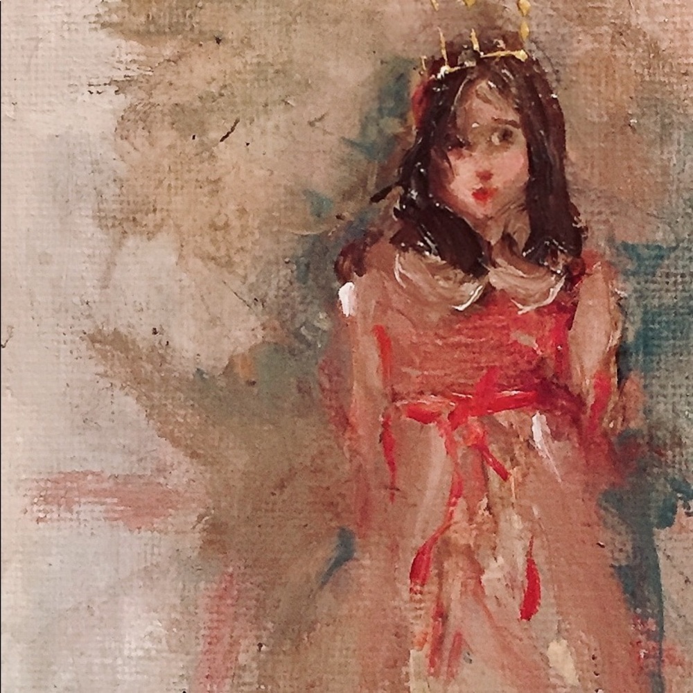 Original oil print on linen. 6 inches by 6 inches